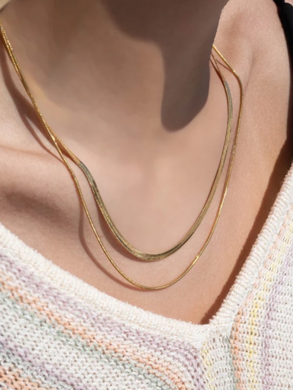18K Gold PVD Stainless Steel Herringbone Chain Necklace -unisex